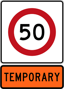 New Zealand road sign R1-8.1 (50) + R1-8.1
