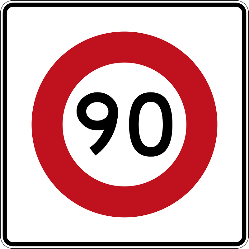New Zealand road sign R1-8.1 (90) (obsolete)