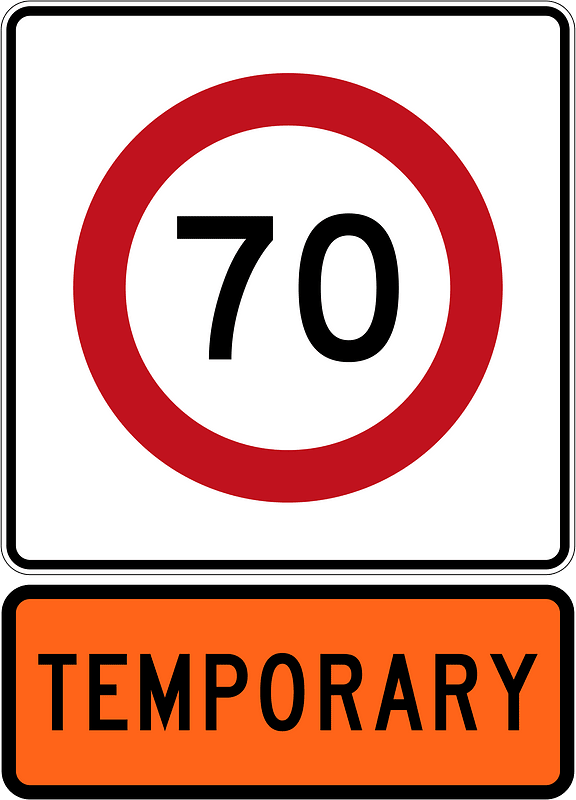 New Zealand road sign R1-8.1 (70) + R1-8.1