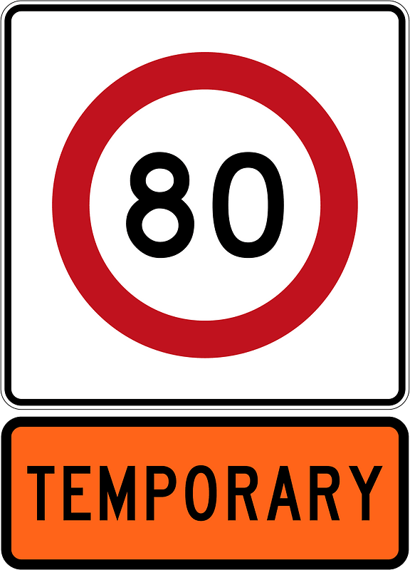 New Zealand road sign R1-8.1 (80) + R1-8.1