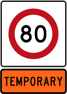 New Zealand road sign R1-8.1 (80) + R1-8.1