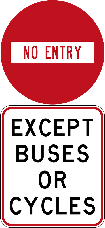 New Zealand road sign R3-4 + R3-5.4 (buses or cycles) (obsolete)