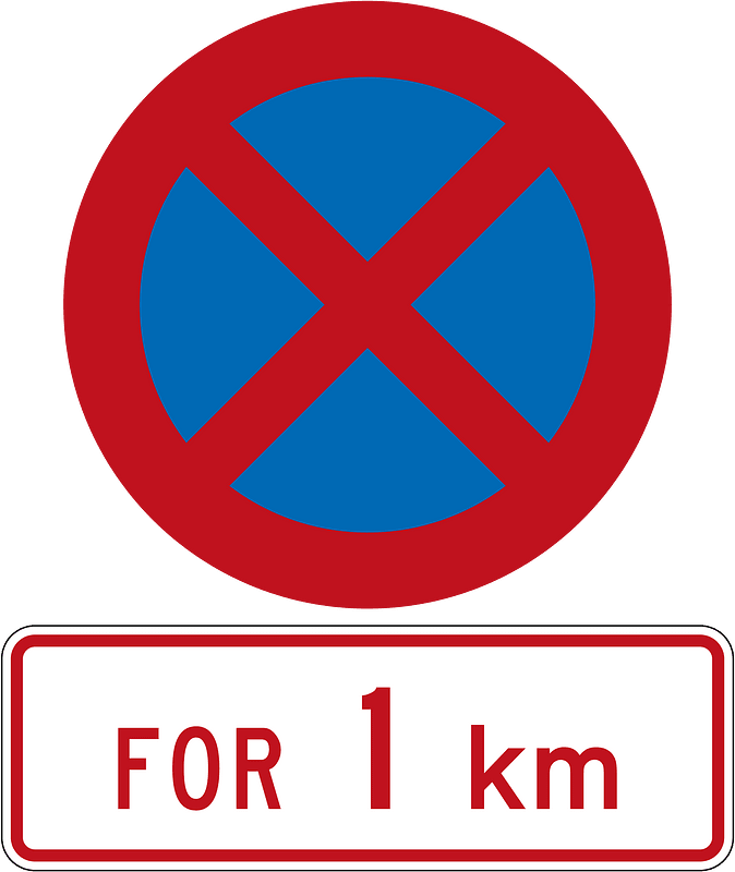 New Zealand road sign R6-10 + R6-10.2 (1 km)