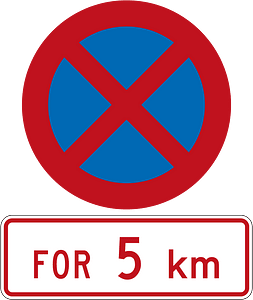 New Zealand road sign R6-10 + R6-10.2 (5 km)