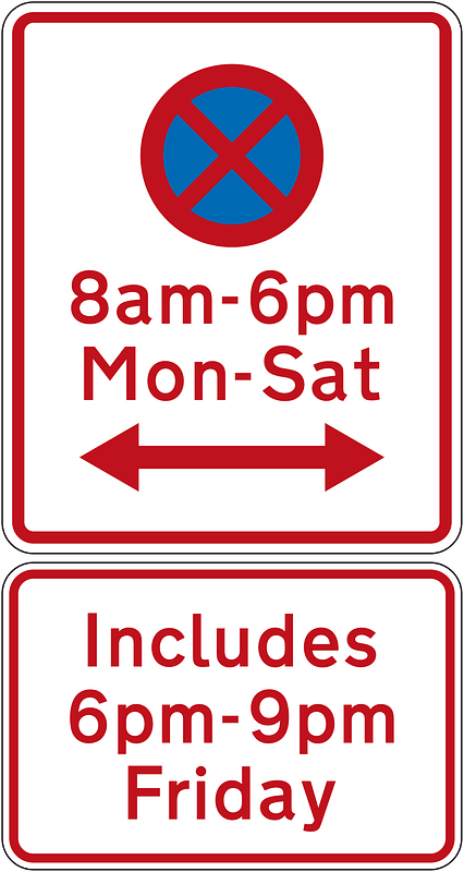 New Zealand road sign R6-11LR + R6-11.1 (obsolete)