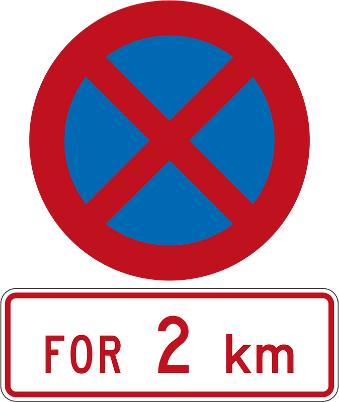 New Zealand road sign R6-10 + R6-10.2 (2 km)