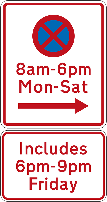 New Zealand road sign R6-11R + R6-11.1 (obsolete)