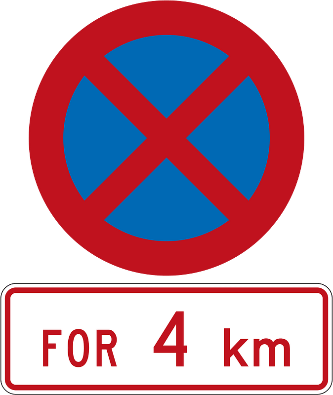New Zealand road sign R6-10 + R6-10.2 (4 km)