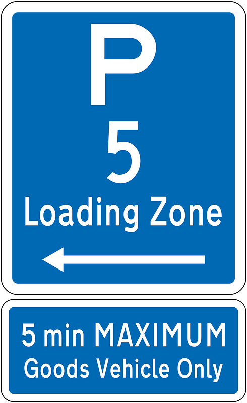 New Zealand road sign R6-50L-5 + R6-50.2 (obsolete)