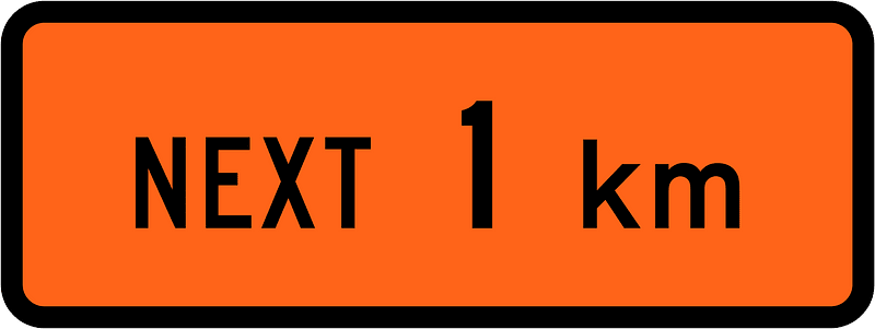 New Zealand road sign W1-1.1B (1 km)