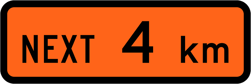 New Zealand road sign W1-1.1A (4 km)