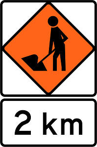 New Zealand road sign W1-1B + W1-2B.2