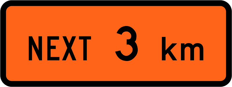 New Zealand road sign W1-1.1B (3 km)