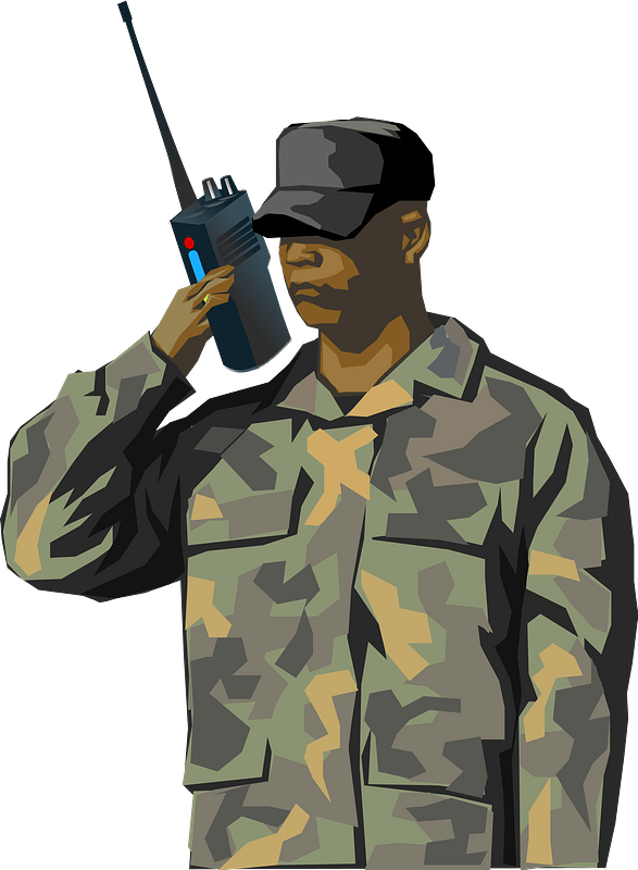 Soldier with walkie-talkie