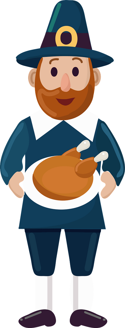 Pilgrim man with a turkey dish