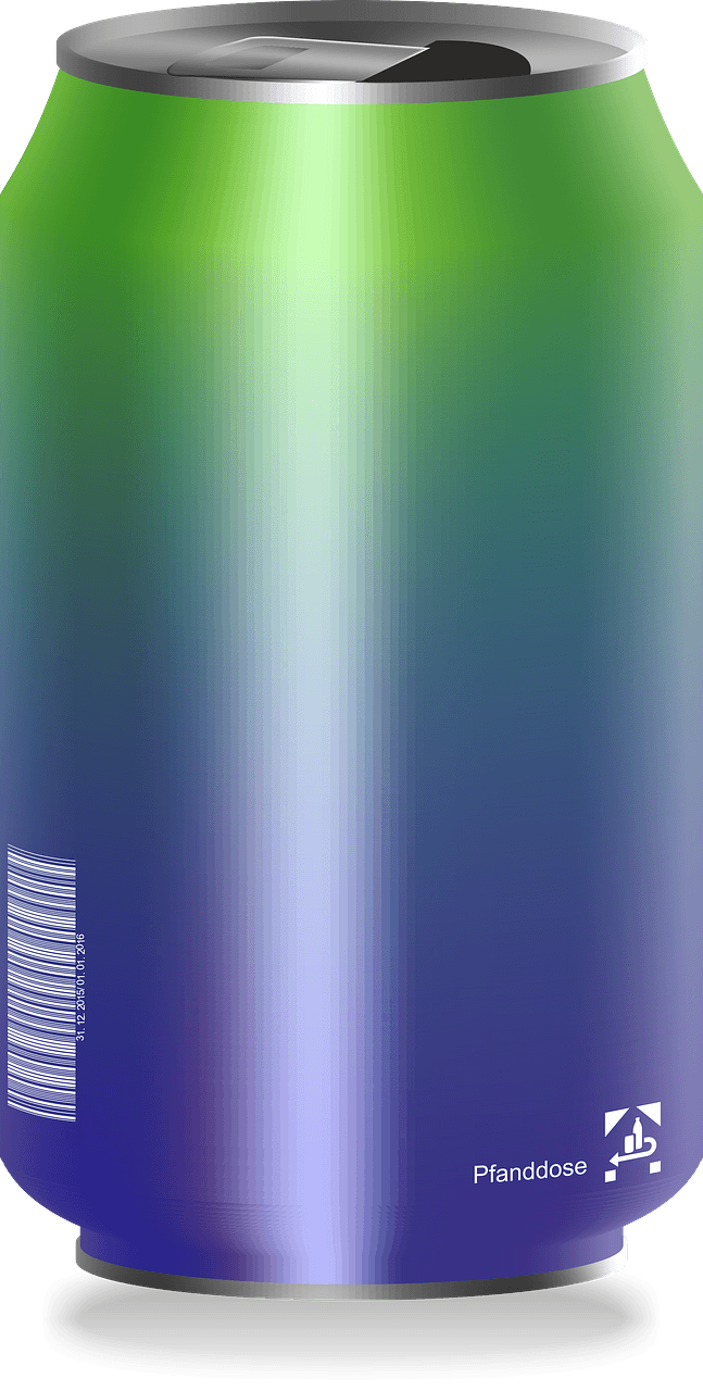 Blue and green drink can