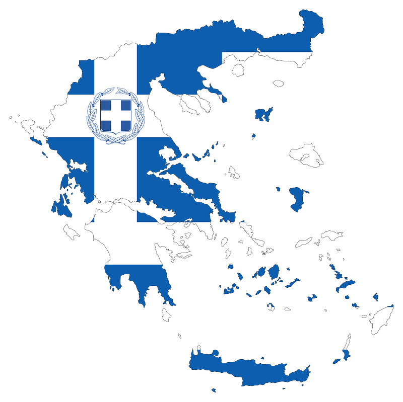 Greece Map Flag with Stroke and Coat of Arms