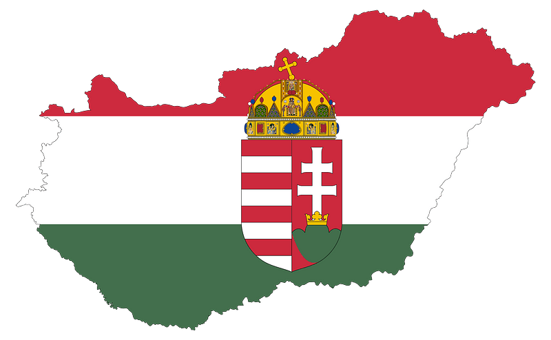 Hungary Map Flag with Stroke and Coat of Arms