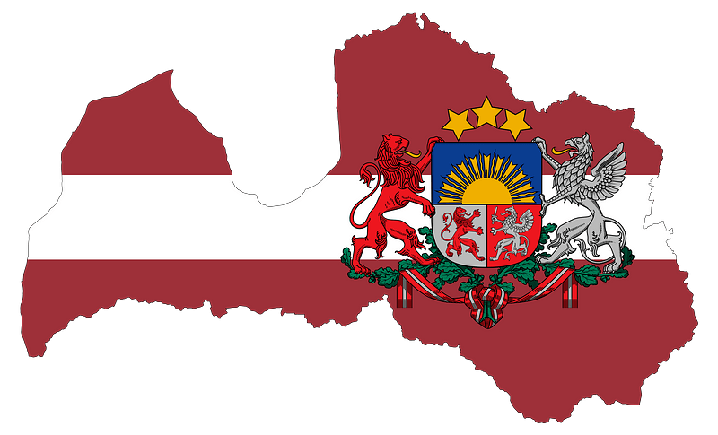 Latvia Map Flag with Stroke and Coat of Arms