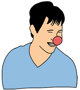 Laughing man with a red nose