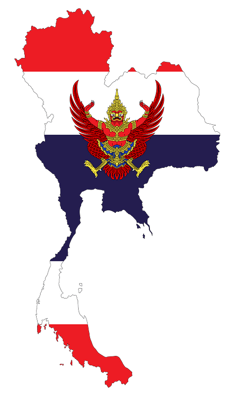 Thailand Map Flag with Stroke and Emblem