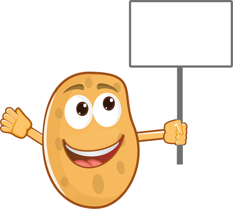Cartoon potato with blank sign