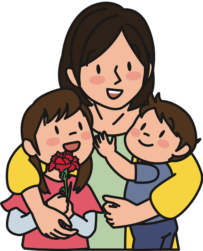 Mother holding children