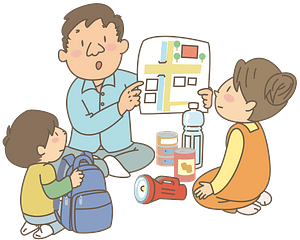 Father teaching kids emergency preparedness