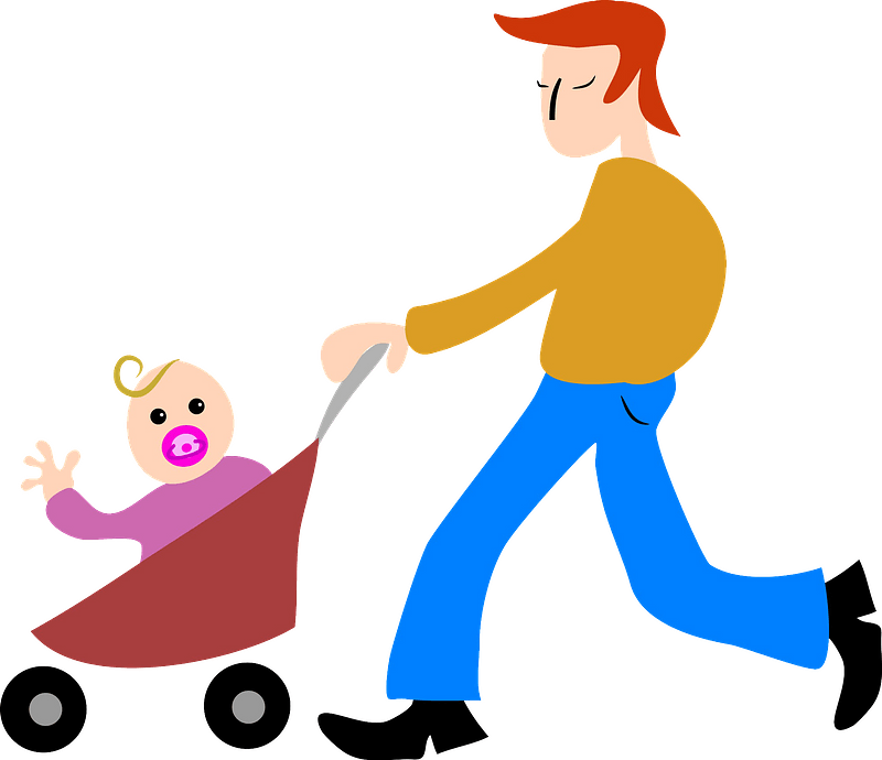 Father and baby in a stroller