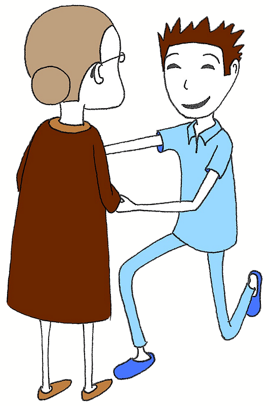 Old lady with a male nurse