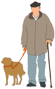 Old man with a doge and cane