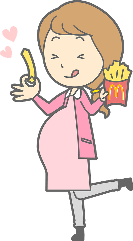 Mother to be eating French fries