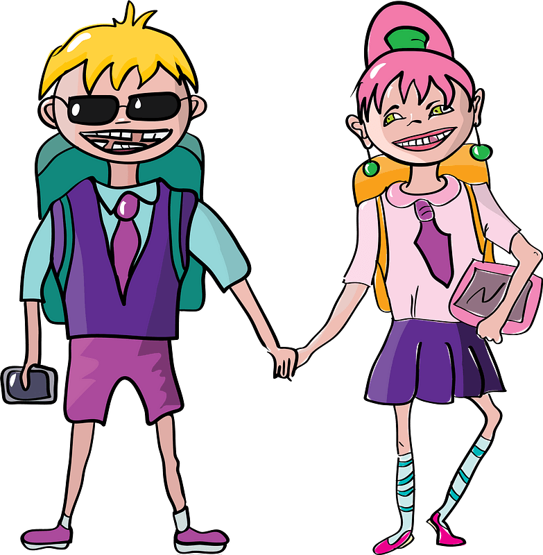 Modern kids going to school