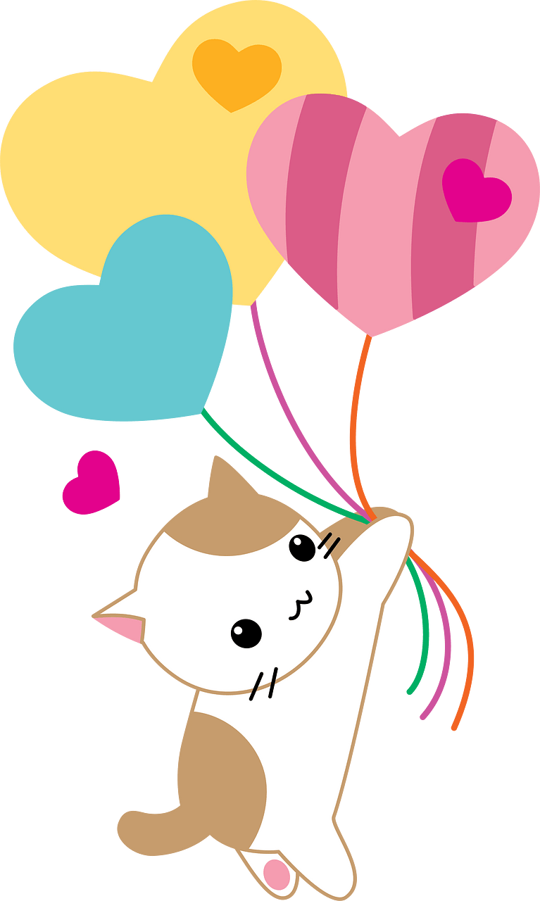 Kawaii St. Valentine's kitty with balloons