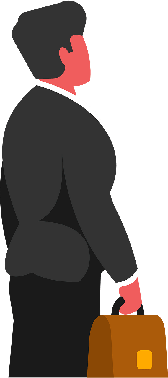Businessman in front of a ladder