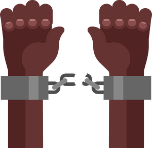 Black hands in shackles