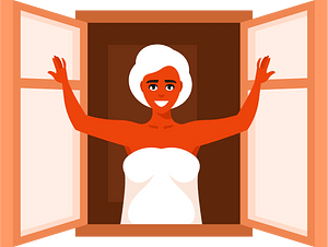 Woman opens the window