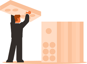 Businessman holding dominoes