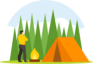 Man burning bonfire by the tent