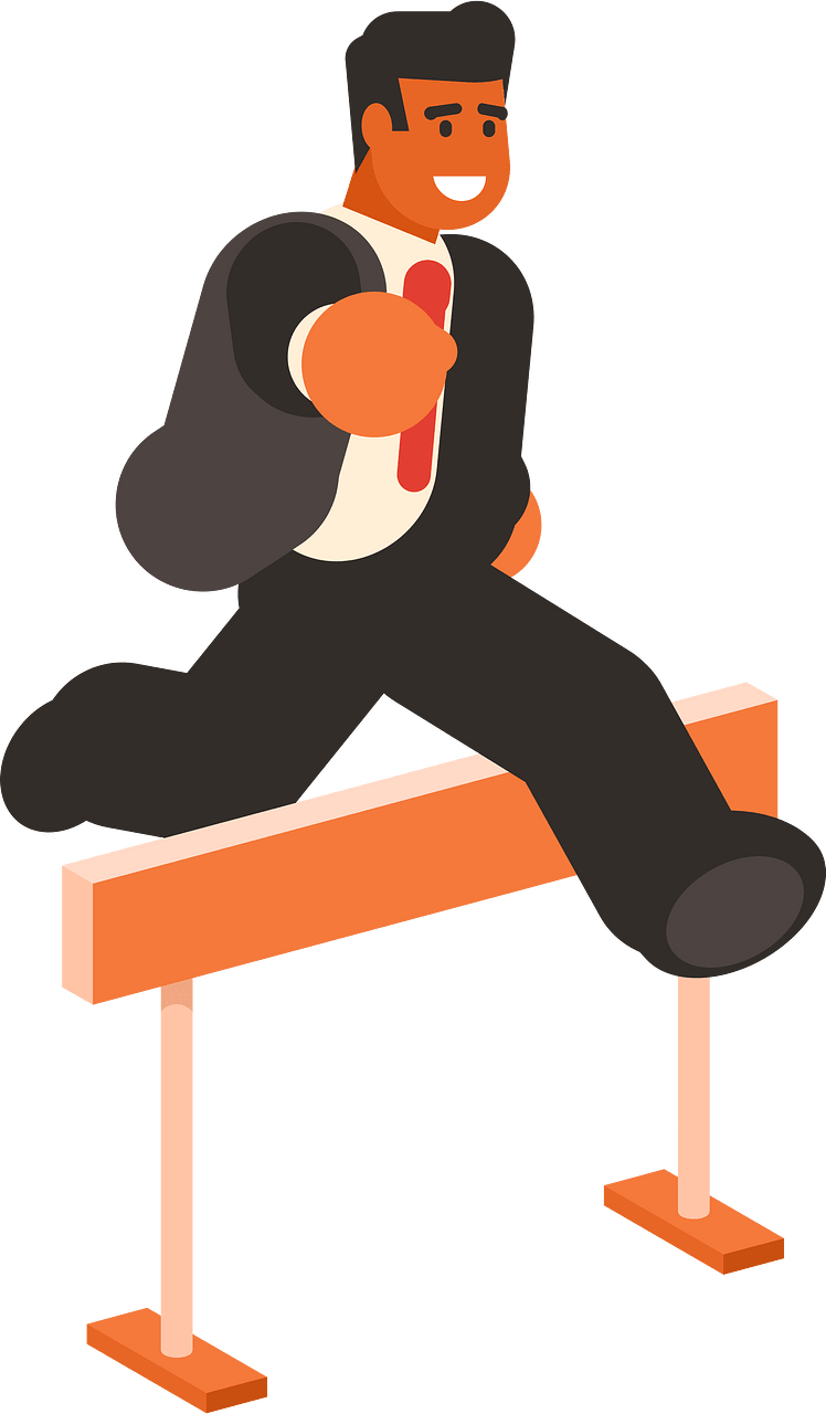 Businessman jumping over hurdles