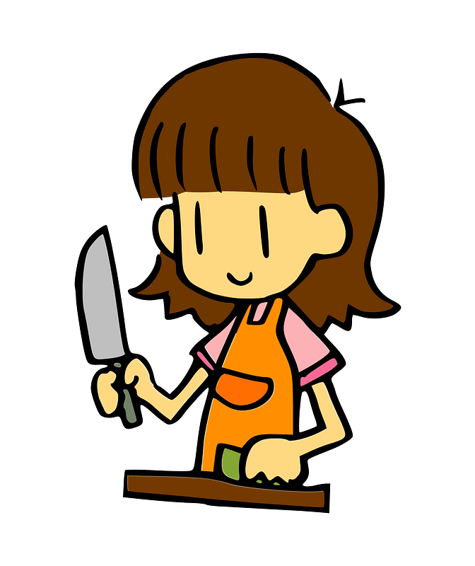 Woman Cooks with a Kitchen Knife