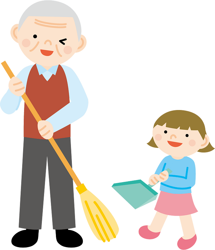 Grandfather and Granddaughter Clean a House Together