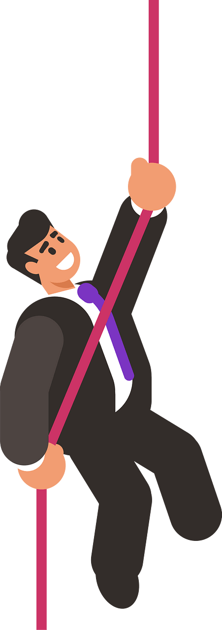 Businessman climbing a rock
