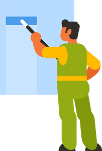 Man is washing windows