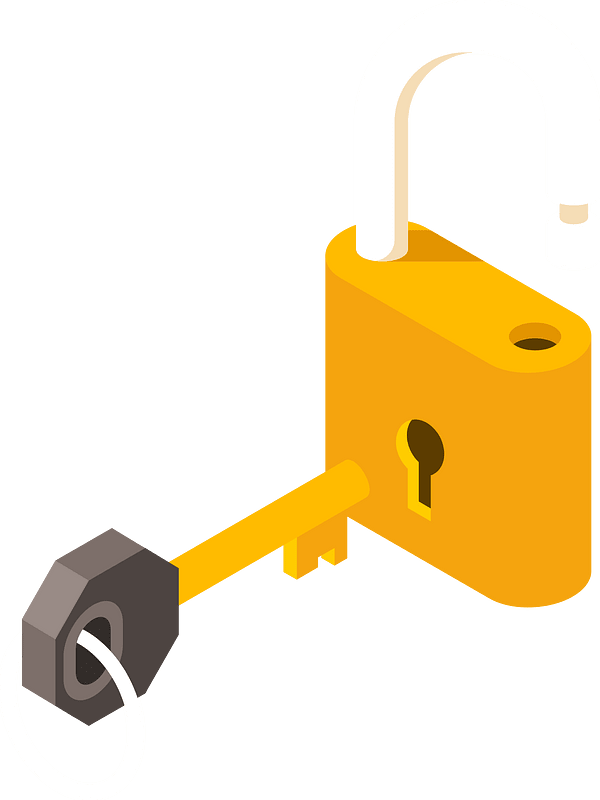 Padlock with a key 3D clip art