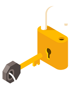 Padlock with a key 3D clip art