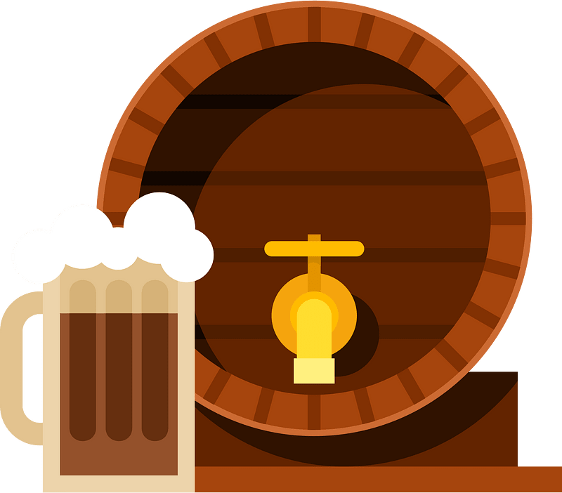 Wooden barrel and a glass of beer