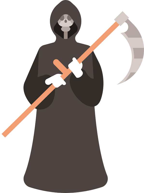 Hooded man with a scythe