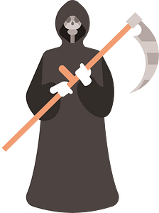 Hooded man with a scythe