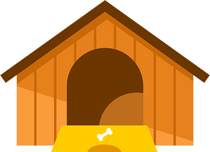 Dog house with a dog bowl